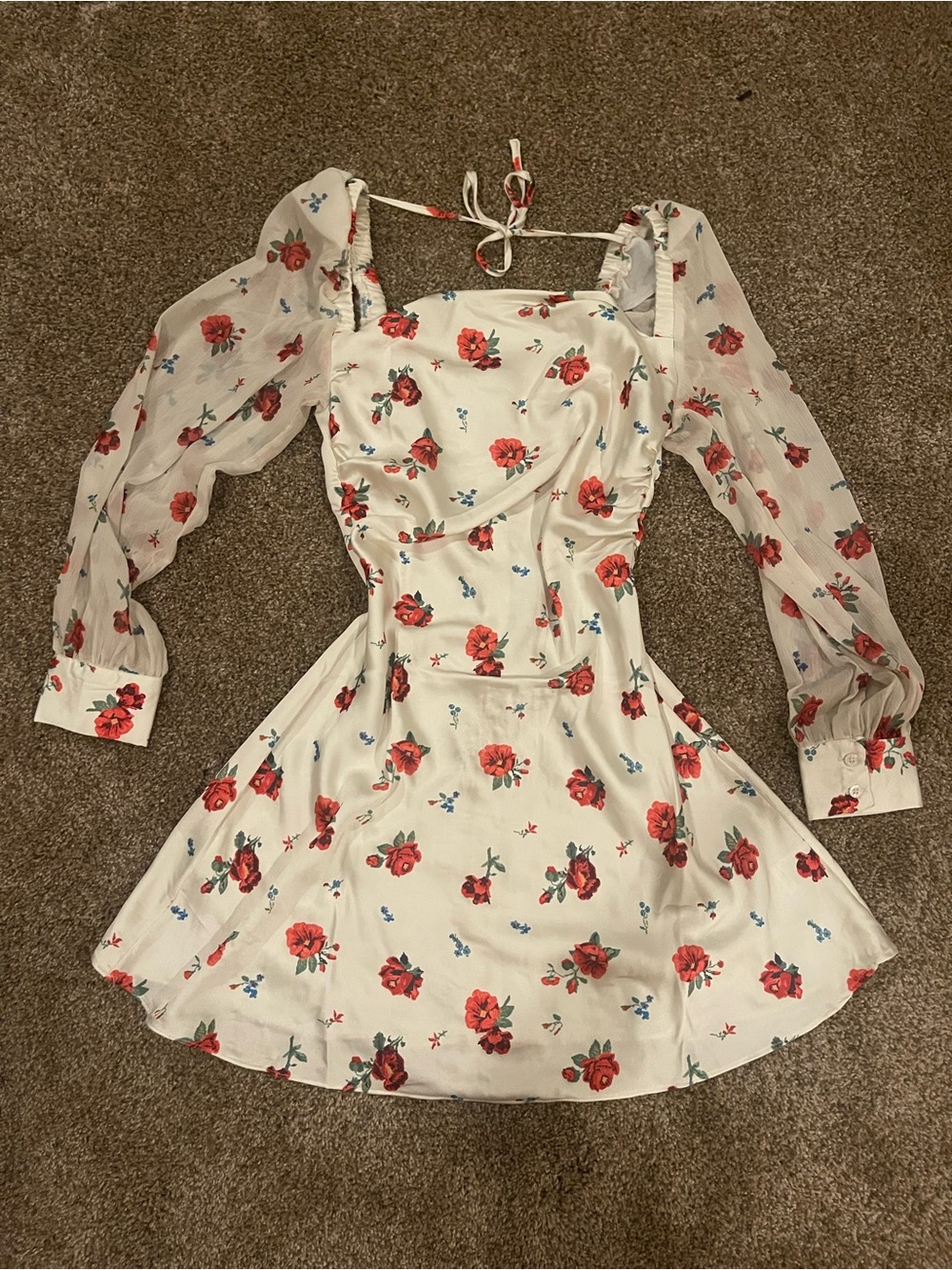 WeWoreWhat White Mini Dress with Red Rose Print